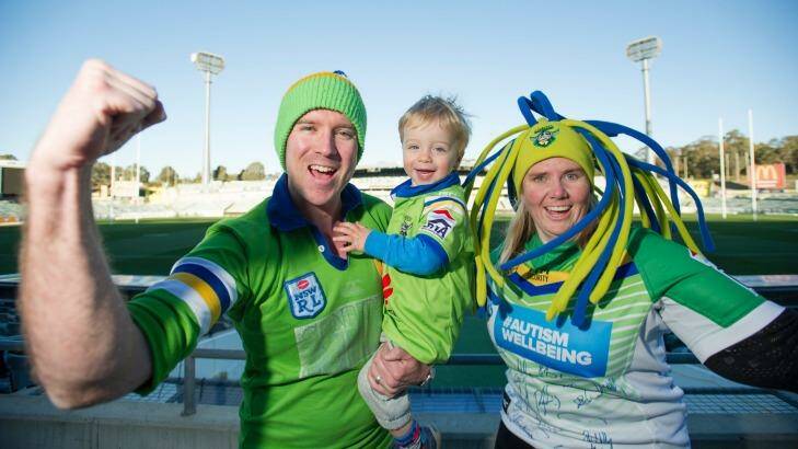 Raiders fans Jamie and Jack Bradnam, and Catherine Pitt are excited about the Green Machine's season. Photo: Jay Cronan
