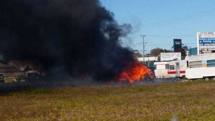 The fire engulfed the caravan "very fast". Photo: Twitter / 7 News Queensland
