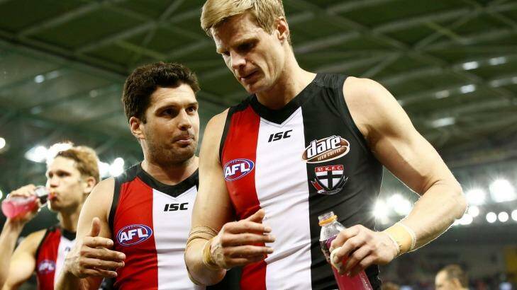 Won't be there forever: Leigh Montagna and Nick Riewoldt. Photo: AFL Media/Getty Images