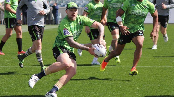 Blake Austin takes part in Canberra Raiders' final training session ahead of their semi-final against the Penrith Panthers. Photo: Raiders Media