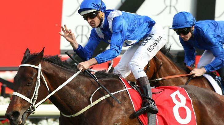 Mission accomplished: Hugh Bowman pilots Winx to victory in the George Main Stakes. Photo: bradleyphotos.com.au