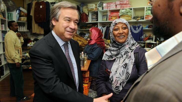 Antonio Guterres, then the UN High commissioner for refugees, meets the African community in Footscray in 2009. Photo: Joe Armao