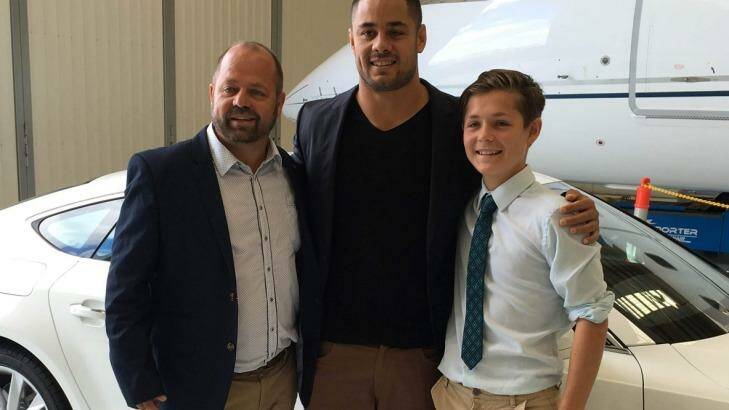 Inspirational meeting: Norm Black and son Finley with Jarryd Hayne.  Photo: Supplied