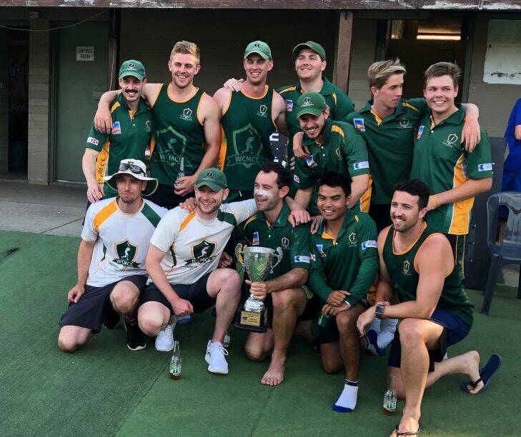 Weston Creek Molonglo celebrate winning the Cricket ACT John Gallop Cup over ANU.