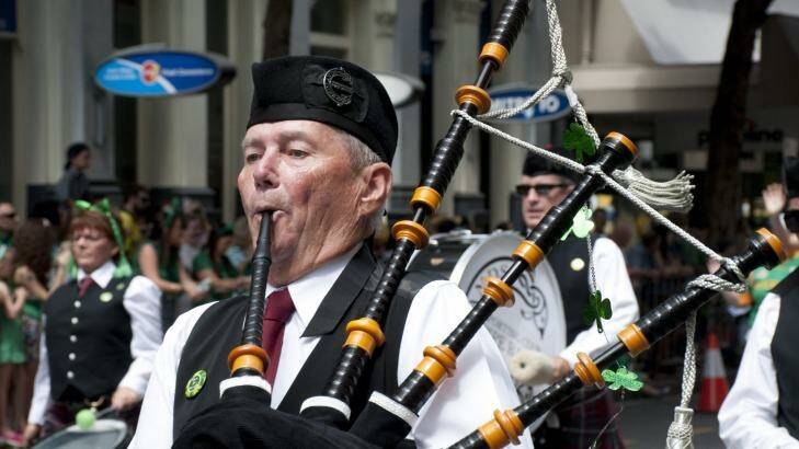 Bagpipe music filled the air during the St Patrick's Day Parade in Brisbane, Australia.  Photo: Robert Shakespeare