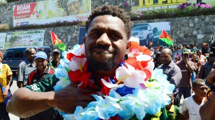 Warm welcome: James Segeyaro received plenty of cheers on his arrival in Port Moresby. Photo: Daniel Potuku