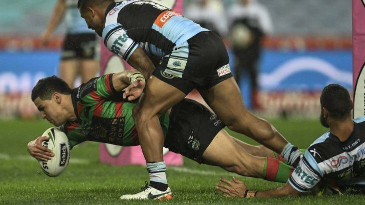 Cody's time to shine: Cody Walker scores a try during the round 24 NRL match between the South Sydney Rabbitohs and the Cronulla Sharks at ANZ Stadium. Photo: Brett Hemmings