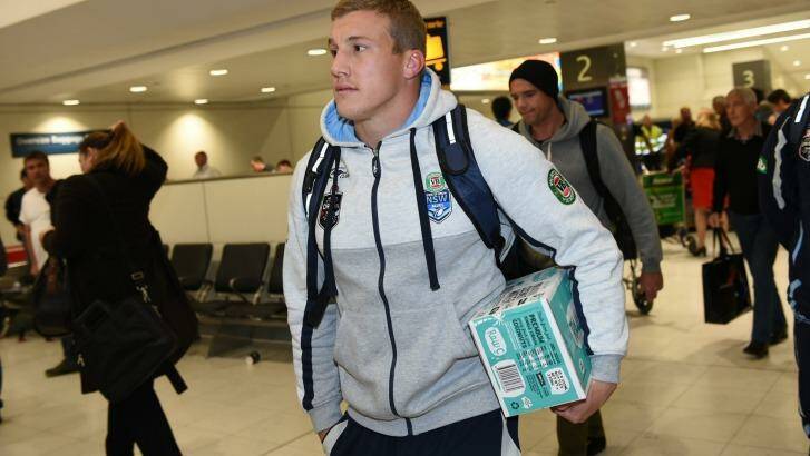 Back in fashion: Trent Hodkinson arrives at Sydney Airport on Thursday afternoon. Photo: Brendan Esposito