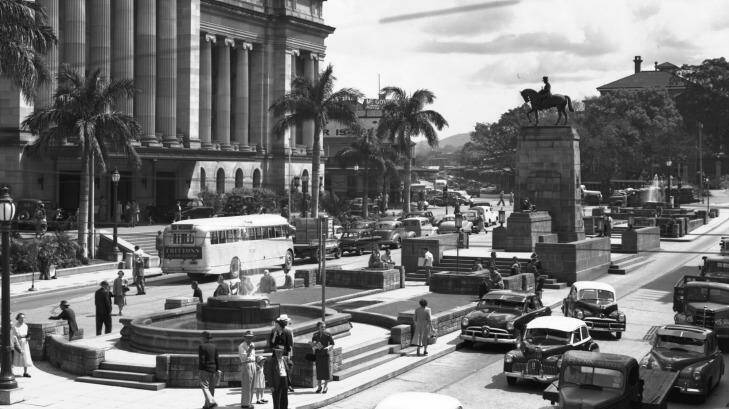 A snapshot of King George Square in the '50s when Albert Street still ran through it. Photo: The Royal Historical Society Brisbane