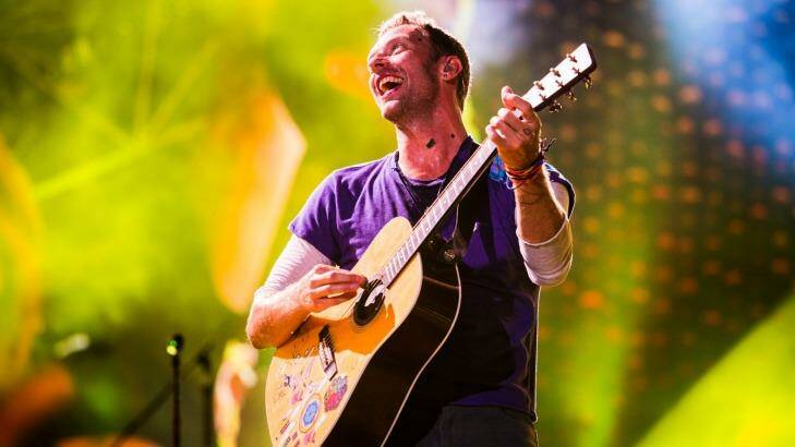 Chris Martin on the 70th show of Coldplay's Head Full of Dreams world tour. Photo: Glenn Hunt