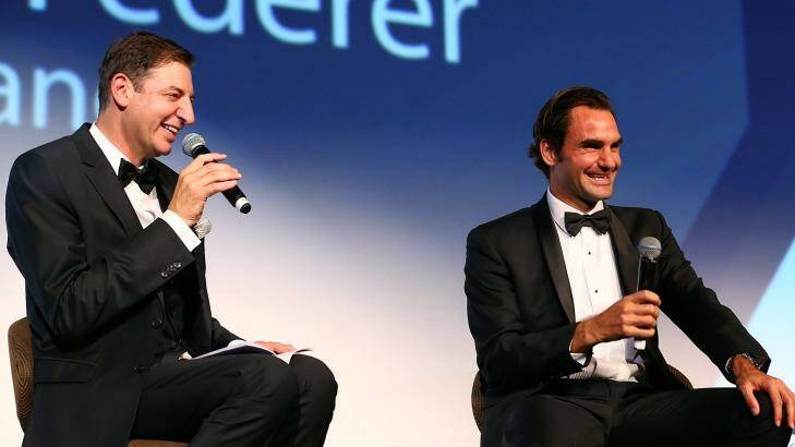 Basil Zempilas (left) with Roger Federer in December. Photo: Paul Kane