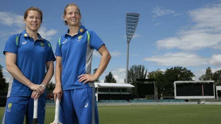 All set: Southern Stars vice-captain Alex Blackwell and captain Meg Lanning at Manuka Oval ahead of the women's one-day international against India on Tuesday. Photo: Jeffrey Chan