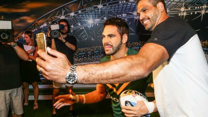 Picture this: South Sydney captain Greg Inglis' wax figure was unveiled at Madame Tussauds in Sydney on Tuesday.  Photo: Dallas Kilponen