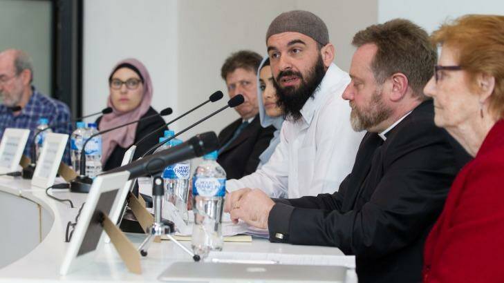 Religious leaders speak at a press conference on Syria air strikes and the refugee crisis. Photo: Edwina Pickles
