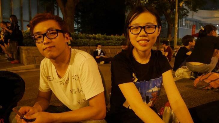 Student protesters Sam Tsang, 19, and Nicole Lau, 20. Photo: Philip Wen