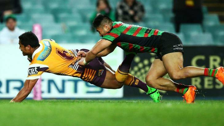 'Soft': Anthony Milford dives over for another try to the Broncos. Photo: Mark Nolan