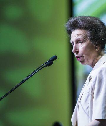 Princess Anne, Princess Royal speaks to the audience at the 26th Commonwealth Agricultural Conference at the Royal International Convention Centre in Brisbane. Photo: Glenn Hunt