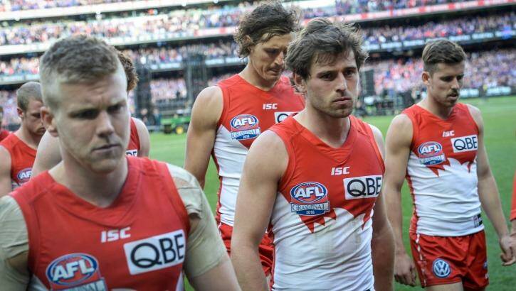 Dejected Swans players leave the field. Photo: Justin McManus
