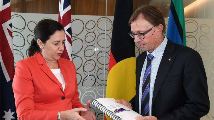 Premier Annastacia Palaszczuk and Commissioner Phillip Strachan have unveiled the report into Queensland Rail and its recommendations. Photo: Pool image