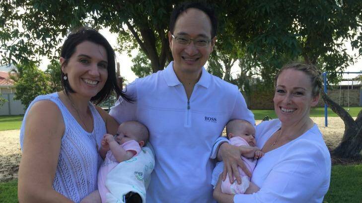 Left to right: Monash IVF nurse Tineke Clutterbuck, Jolene Leilanei James, Dr Kee Ong, Henley Constance James and proud mother Joni-Lee James. Photo: Toby Crockford - Fairfax Media