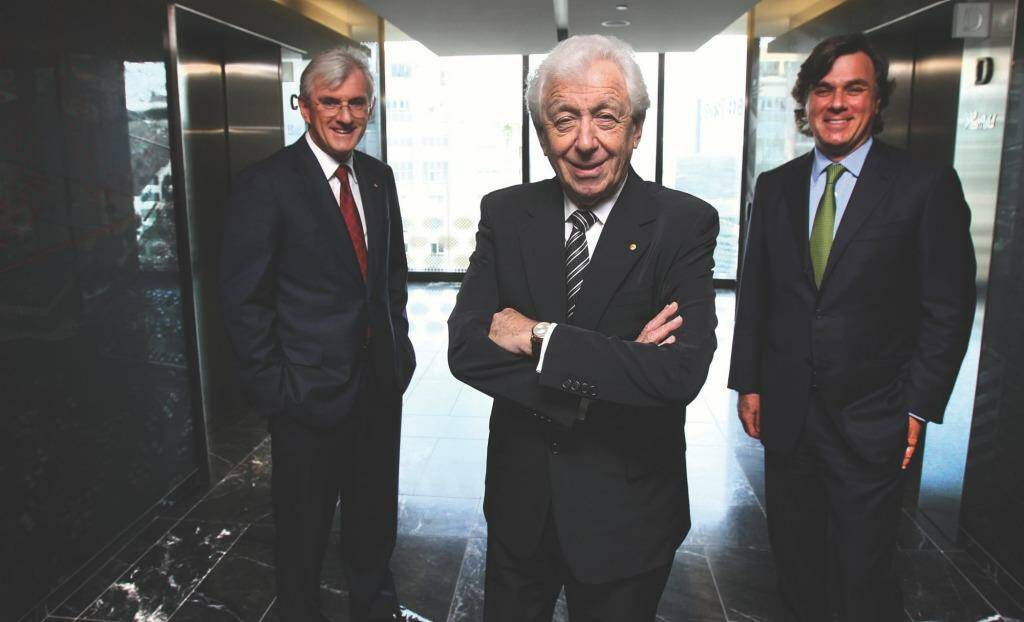 Buyers: Frank Lowy, centre, with sons Steven, left, and Peter. Photo: Rob Homer