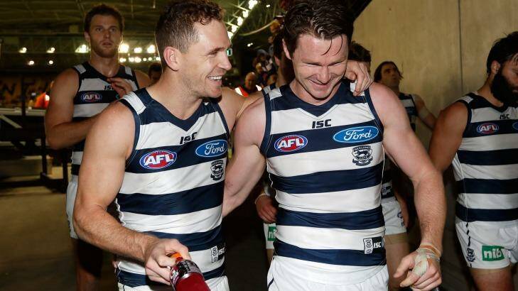 Joel Selwood (left) and Patrick Dangerfield have formed a lethal midfield combination.  Photo: AFL Media/Getty Images