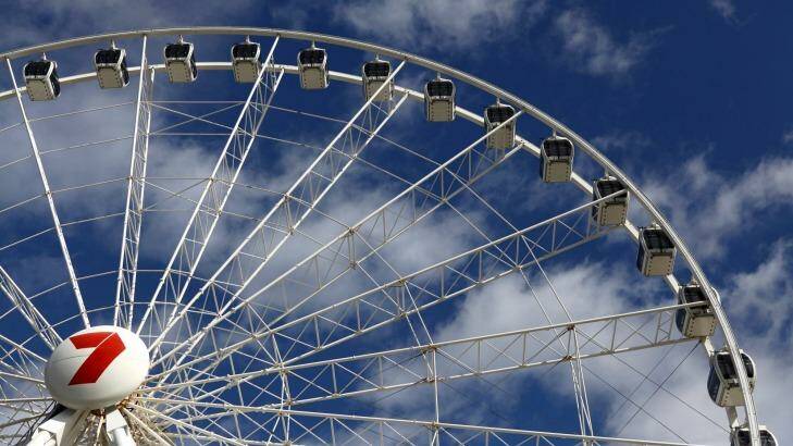 The Wheel of Brisbane (seen fully functional in this file pic) is undergoing maintenance. Photo: MichelleSmith@fairfaxdigital.com.au