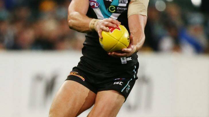 ADELAIDE, AUSTRALIA - JULY 07: Hamish Hartlett of the Power prepares to kick the ball during the round 16 AFL match between the Port Adelaide Power and the Hawthorn Hawks at Adelaide Oval on July 7, 2016 in Adelaide, Australia.  (Photo by Morne de Klerk/Getty Images) Photo: Morne de Klerk