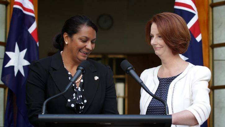 Julia Gillard announces her endorsement of Nova Peris for the Senate in 2013. Photo: Alex Ellinghausen
