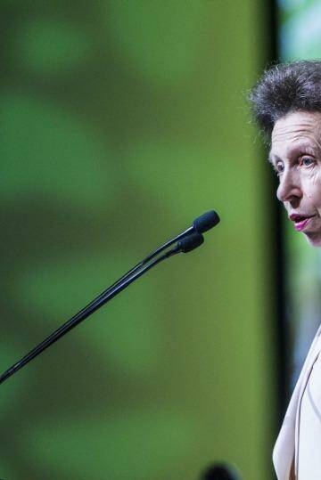Princess Anne, Princess Royal speaks to the audience at the 26th Commonwealth Agricultural Conference at the Royal International Convention Centre in Brisbane. Photo: Glenn Hunt