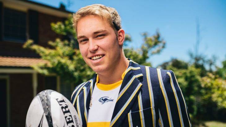 Portrait of Charlie Hancock who was named in the Brumbies under 20s team on Thursday. He has just finished year 12 at Canberra Grammar and scored an ATAR of 99.10. Photo: Rohan Thomson