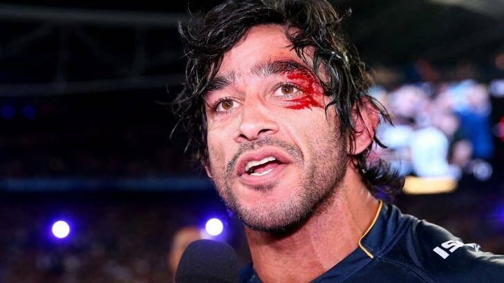 The gash above Johnathan Thurston's appeared after the Cowboys celebrated their victory. Photo: Cameron Spencer