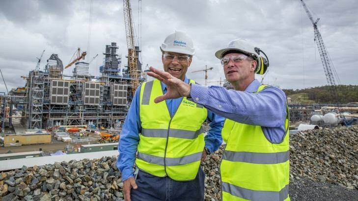 Premier Campbell Newman and Santos CEO David Knox on Curtis Island at the Santos GLNG project. Photo: Glenn Hunt