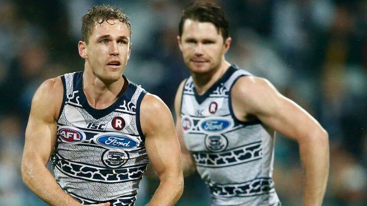 Double act: Selwood and Dangerfield have won 86 of the Cats' 178 clearances this season. Photo: AFL Media