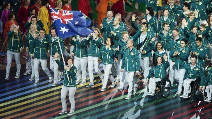 Team Australia at the 2014 Glasgow Commonwealth Games opening ceremony. Photo: James Brickwood