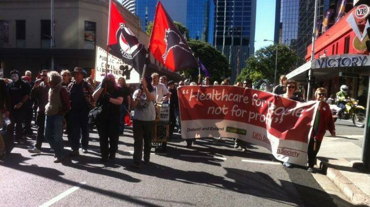 Protesters take to the streets of Brisbane. Photo: Tony Moore