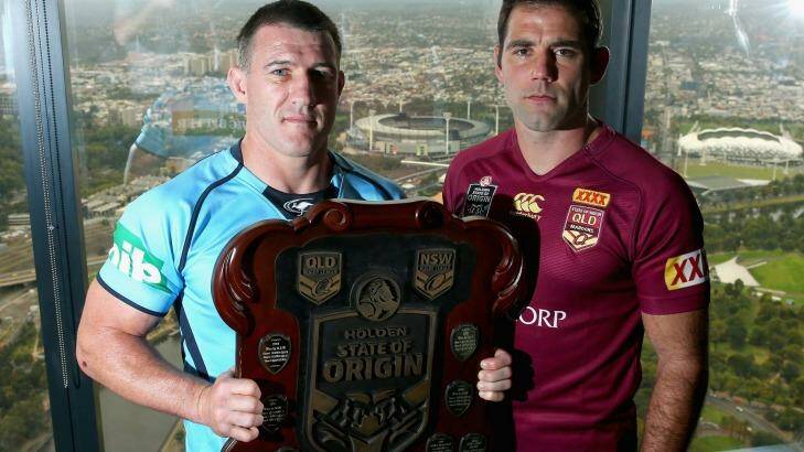Rival skippers: Paul Gallen and Cameron Smith on Tuesday. Photo: Quinn Rooney