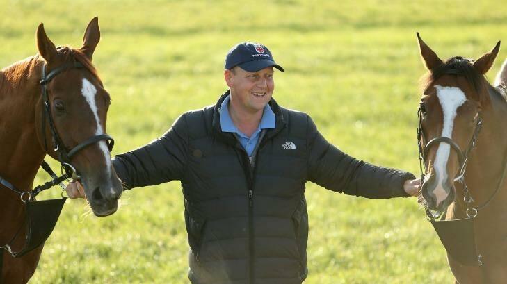 Good judge: Ed Dunlop with Melbourne Cup veteran Red Cadeaux and second favourite Trip To Paris. Photo: Pat Scala