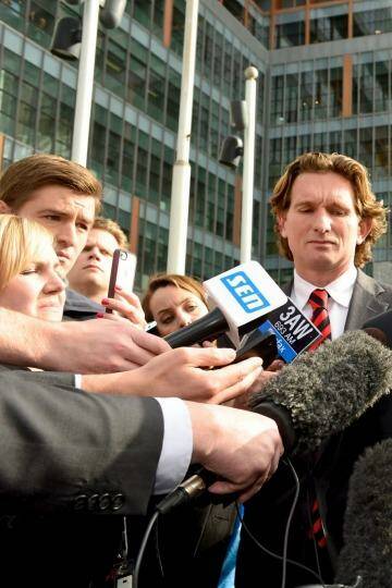 Judgment day: Essendon coach James Hird and chairman Paul Little on Friday. Photo: Justin McManus