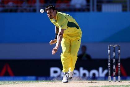 Big moment: Australia's Mitchell Johnson bowls against New Zealand on Saturday. Photo: MICHAEL BRADLEY