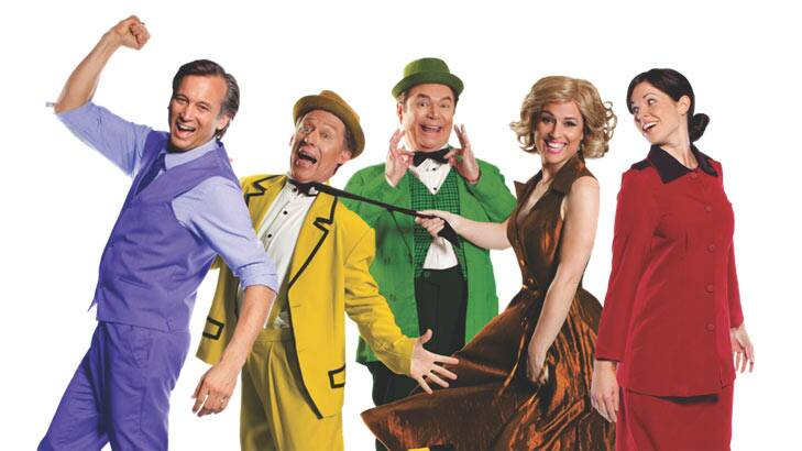 Daryl Somers (centre) stars as Nicely Nicely Johnson in Harvest Rain's production of <i>Guys and Dolls</i>. Photo: Supplied