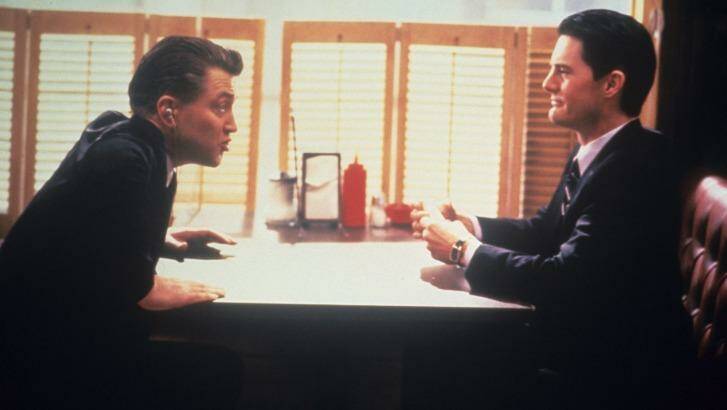 David Lynch and Kyle MacLachlan on the set of <i>Twin Peaks</i>.