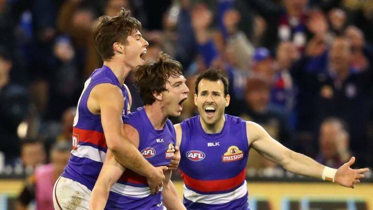 Liam Picken enjoys a goal on Friday night. Photo: AFL Media/Getty Images