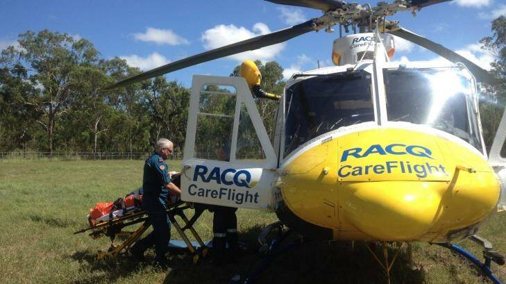A woman in her 40s was flown to Brisbane's Princess Alexandra Hospital after being injured while tending a horse.  Photo: RACQ CareFlight.