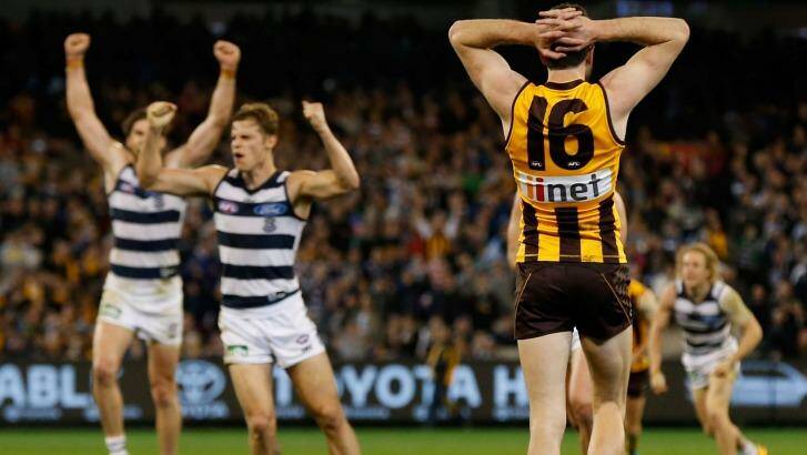 Isaac Smith kicks the Cats into delirium. Photo: AFL Media/Getty Images