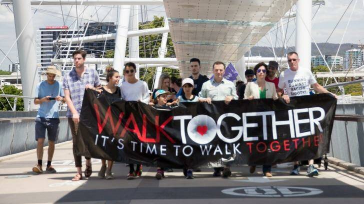People walking to Emma Miller Place from Kurilpa Park as a part of Walk Together Brisbane on October 22, 2016 in Brisbane. Photo: Tammy Law