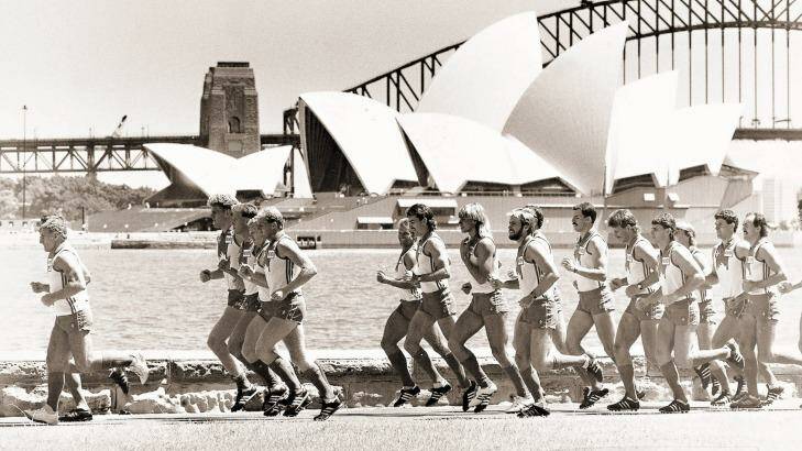 Tough times: The Swans train near the Opera House in 1986. Photo: Robert Pearce