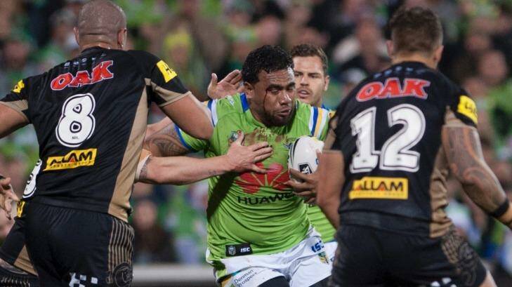 Putting it all on the line: Junior Paulo in the wars against Penrith. Photo: Elesa Kurtz