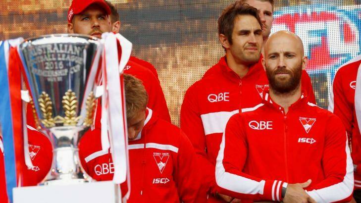Jarrad McVeigh of the Swans eyes the premiership cup. Photo: Darrian Traynor