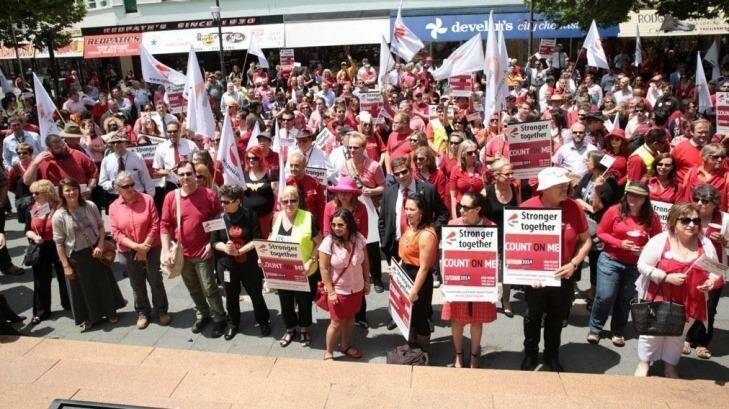 Public servants demonstrating in Canberra in November last year. Photo: CPSU